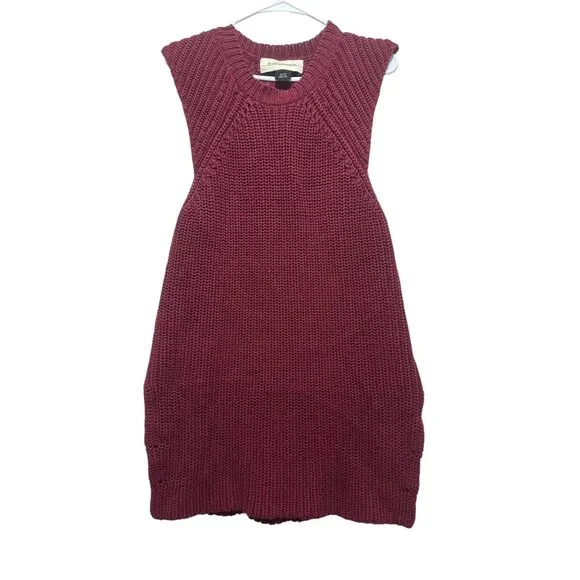 By Malene Birger Chunky Knit Linen Long Vest Womens Small Red Preppy Fisherman - Picture 4 of 16